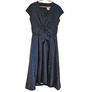 Kate Spade NY Womens 8  Freesia Midi Black Dress Gold Polka Dot Vintage Retro